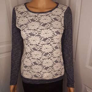 Inc International Concepts Womens XS Flower Mesh Top Casual Wear Long Sleeve